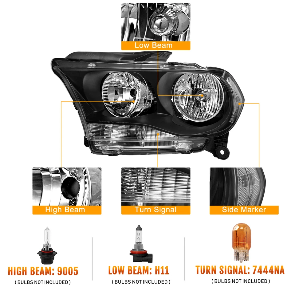 For 2011 2012 2013 Dodge Durango Headlights Black Housing Clear Headlamps Pair Foto 2 de 4