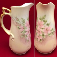 Ethel Loral Hand Painted 10" Pitcher 22k Gold Floral Made in USA Signed