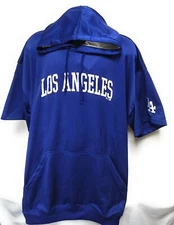 Mens Los Angeles Dodgers MLB Short Sleeve Contrast Pullover Baseball B&T Hoodie