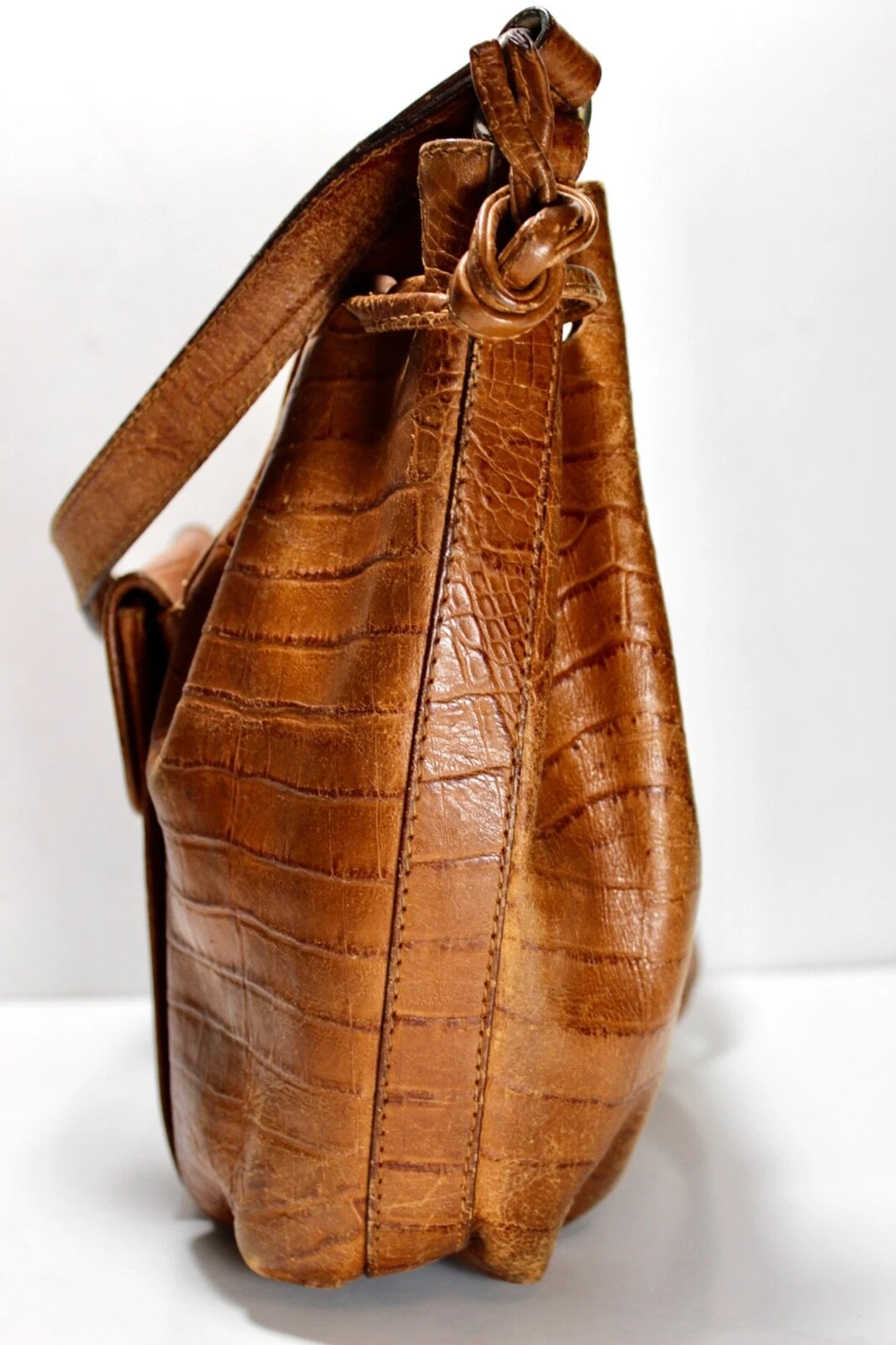 Borsa a mano VALENTINO GARAVANI marrone in pelle di coccodrillo goffrata tracolla con coulisse
