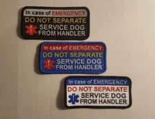 One Deluxe Sew On 2 x 4 Patch IN EMERGENCY DO NOT SEPARATE SERVICE DOG HANDLER