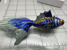 Vintage large Articulated Blue Enameled Koi Fish Pendant 5" located ja1