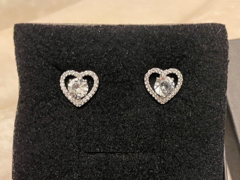 *NEW* ZALES Jewelers Sterling Silver Lab Created White Sapphire “HEART” Earrings