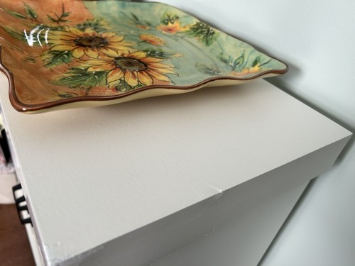 Terra Cotta Sunflowers Hand-painted Tray w/Dipping Bowl Set, NEW - Picture 5 of 12