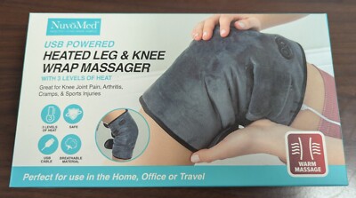 NUVOMED USB POWERED HEATED LEG & KNEE WRAP MASSAGER WITH 3 LEVELS OF HEAT NIB