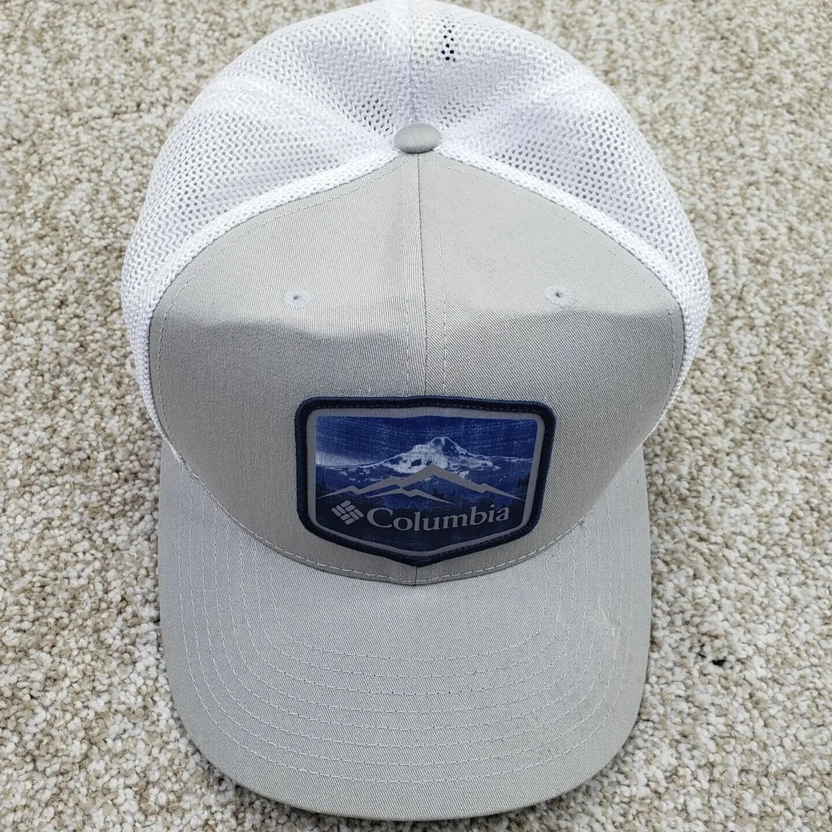 Columbia Flex Fit Size Large XL Adult Trucker Hat Cap Mesh White Gray  Outdoor