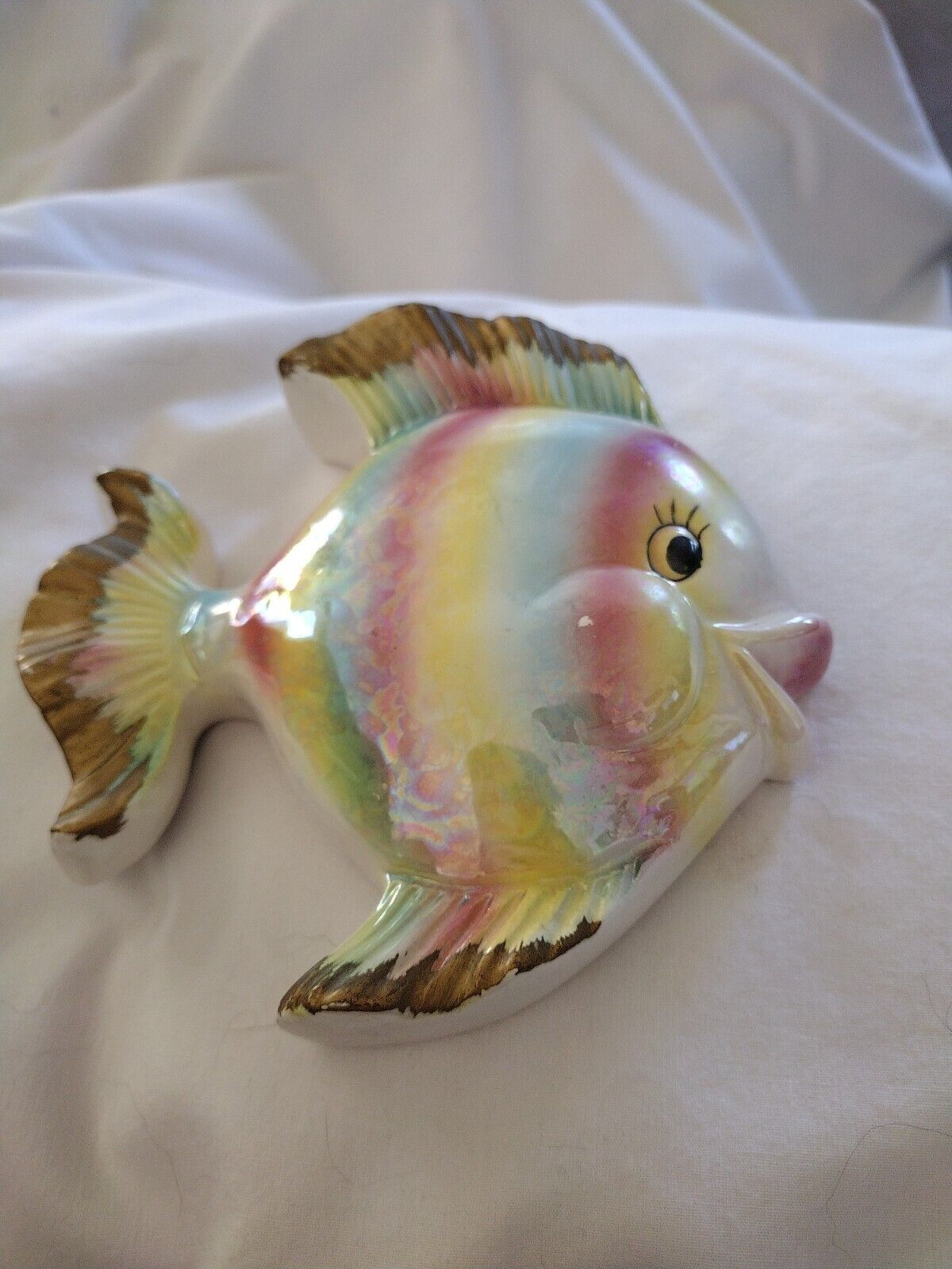 Rare MCM Fish Wall Pocket. Rainbow And Gold Trim. No Label Or Mark.