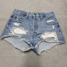 Levis Premium 501 Shorts Womens 28 Raw Hem Button Fly Distressed Cut Off