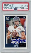 Jordan Love Signed 2020 Panini Score Rookie Card PSA RookieGraph GEM MT 10 AUTO