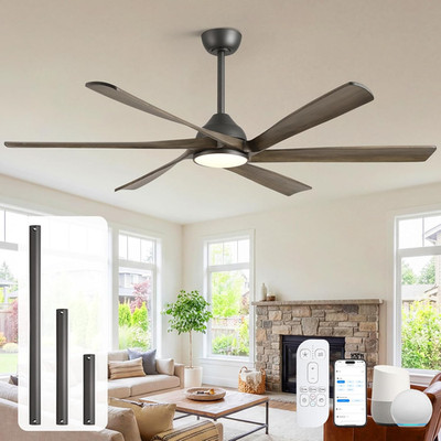 60 Inch Outdoor Ceiling Fan with Light and Remote, Rustic Farmhouse Smart Ceilin