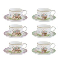 6Er Set Tassen Mit Untertasse Spring Bloom Hasen Und Blumen 240Ml Easy Life