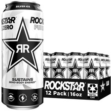 Rockstar Pure Zero Energy Drink Silver Ice 16oz Cans 12-Pack Sugar-Free