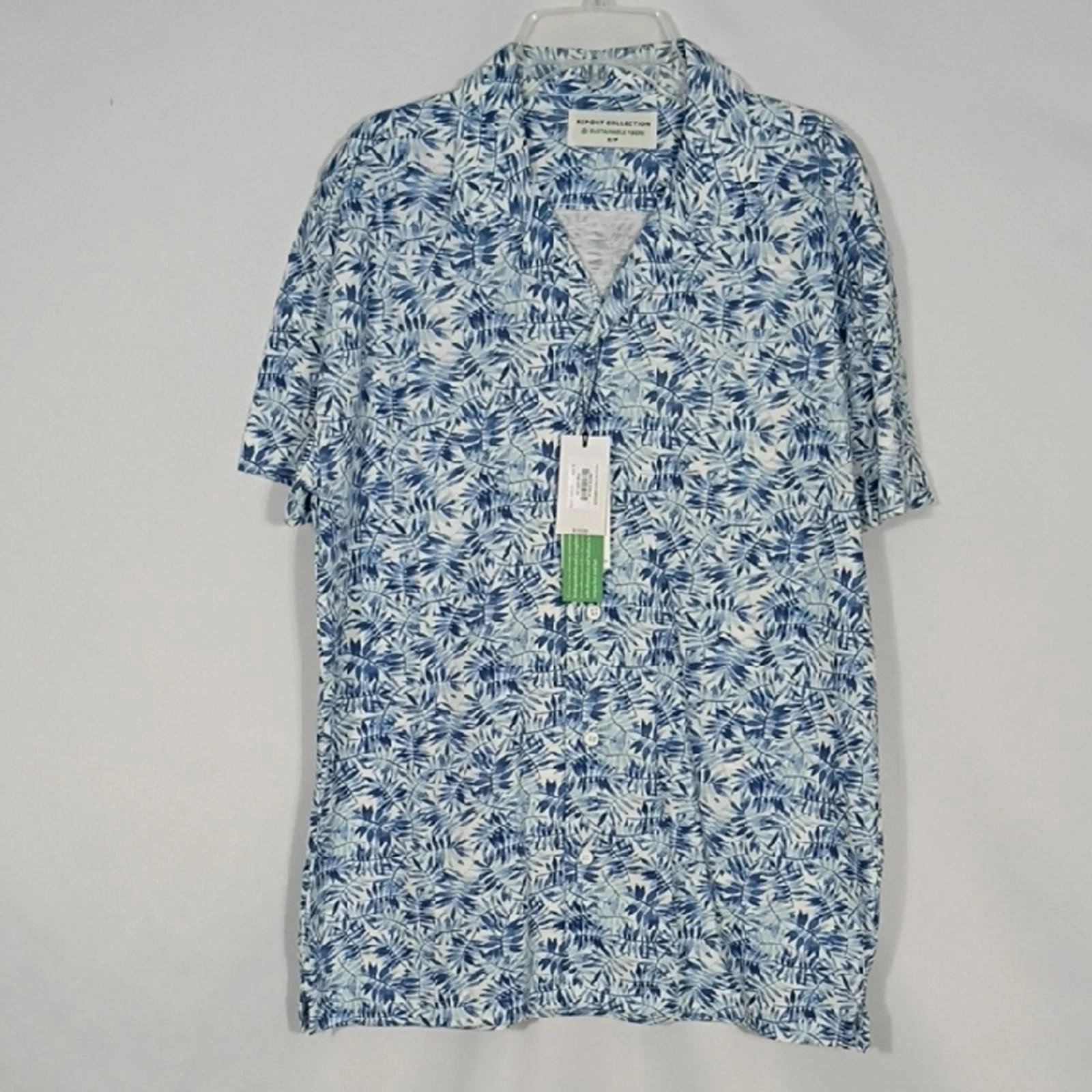 NWT Report Collection Light Blue Short Sleeve Cotton Print Camp Shirt Men Sz Sm