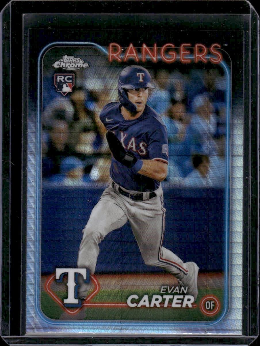 2024 Topps Chrome #136 Evan Carter Rookie Prism Refractor Texas Rangers