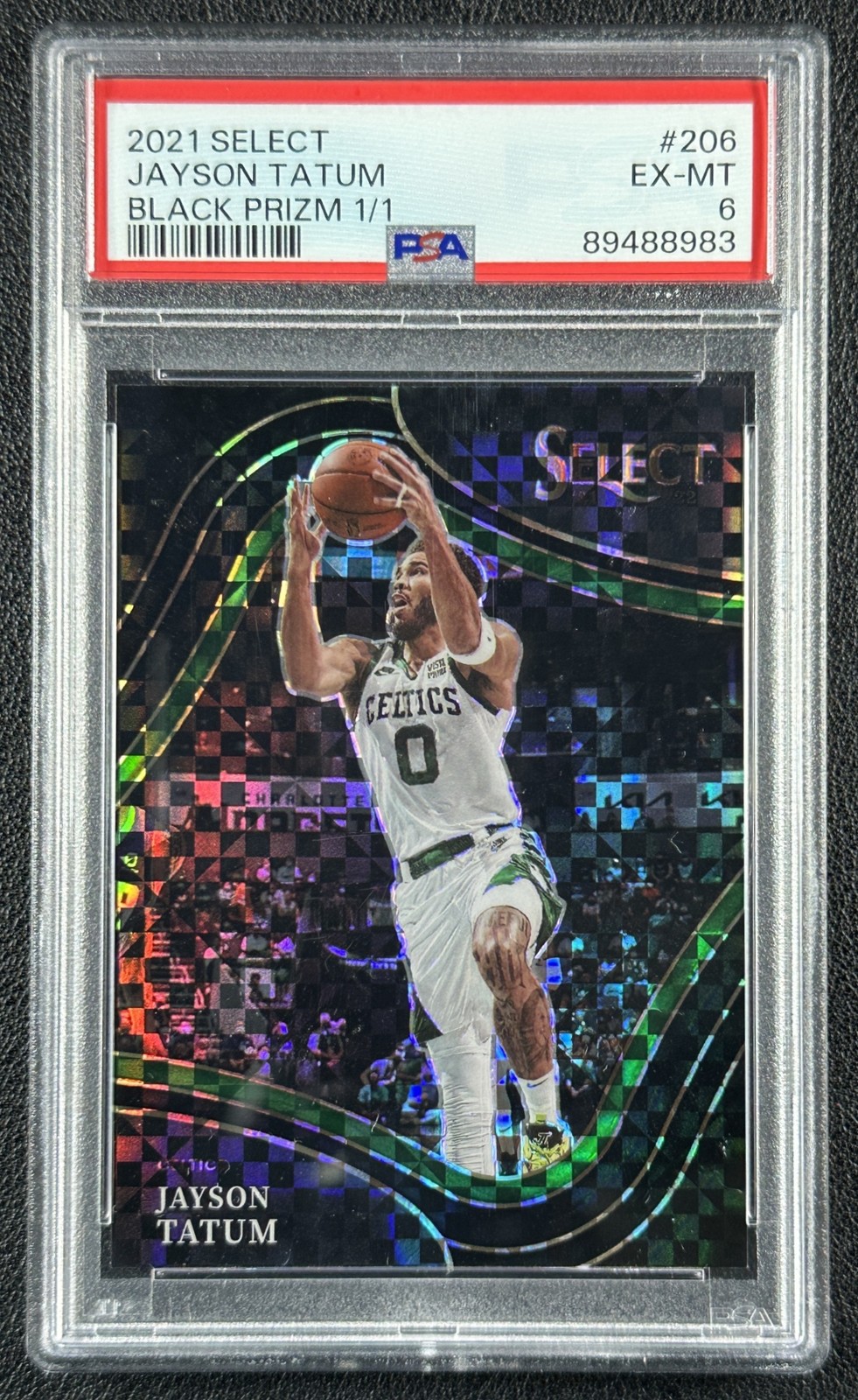 1/1 JAYSON TATUM PSA 6 2021-22 PANINI SELECT #206 BLACK PRIZM COURTSIDE 1/1 view 1