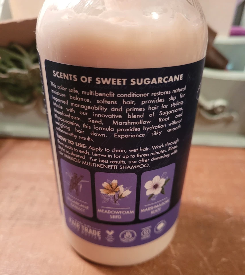 HUMEDAD DE KARITÉ Caña de Azúcar Espuma de Prado MILAGRO MULTI BENEFICIO Acondicionador 13 oz Rizado Foto 4 de 4