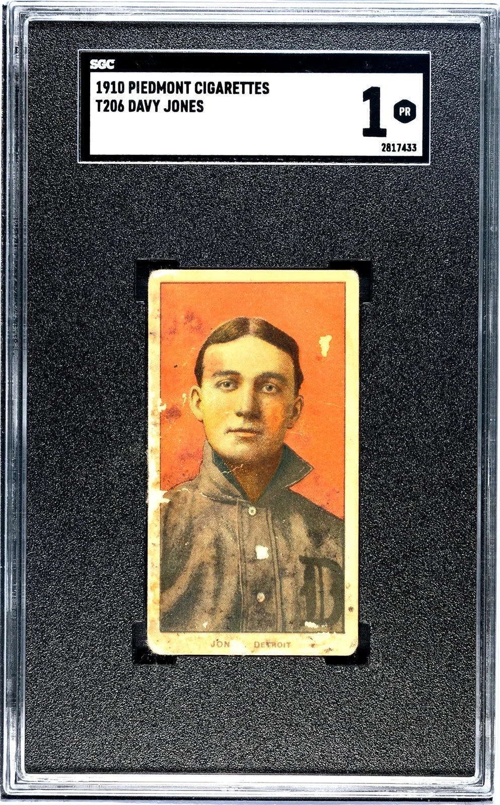 1909-11 Detroit Tigers SGC T206 Davy Jones Baseball Card Grade 1.0 Looks Better.