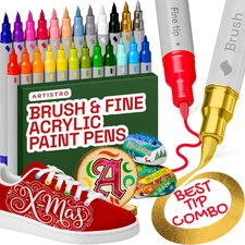 24 Acrylic Paint Markers - Paint Pens Dual Tip Brush + Fine Ideal for Calligraph
