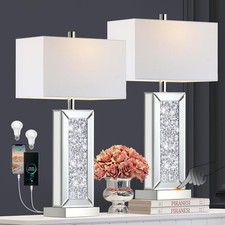 Modern Table Lamp Set of 2 Touch Control Silver Diamond Crystal