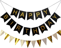 Geburtstagsdekoration Banner Set, Schwarz Und Gold, Happy Birthday Girlande Mit