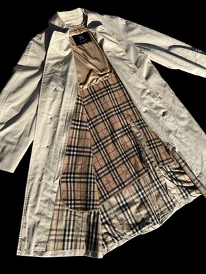 Burberry London Men's Classic Tan Beige Nova Check Trench Coat Size L XL