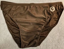 SPEEDO BULLSEYE Australia RARE Swim Brief Sz32 REAR LOGO NEW Brown 2" Sidestrap