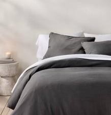 Heavyweight Linen Blend Duvet Cover Sham Set Dark Gray - Casaluna