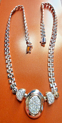 Custom Italian Made Oval Diamond Fashion Necklace set in 14KT W/G 24.2 Grams