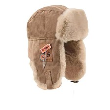 Leather Ushanka Trapper Hat - Faux Fur Lined Russian Style Ski Warm Winter Cap