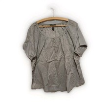 H&M BB Bluse Gr. 48 Damen kurzarm Shirt  Oberteil grau leicht Baumwolle - F4