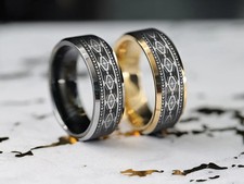 Unisex Black/Gold Tungsten Southwestern Native American Wedding Ring Band - 8mm