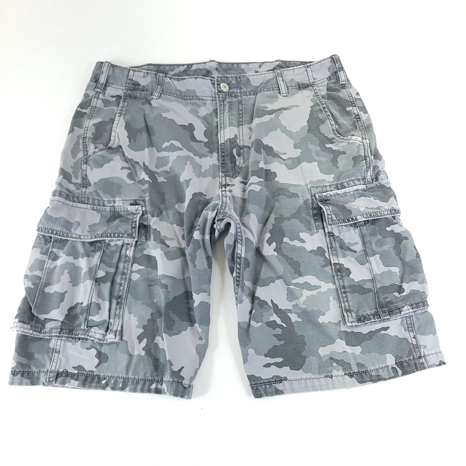 Levi Strauss Camo Cargo Shorts Men 33 Gray Woodland Camouflage Military Y2K