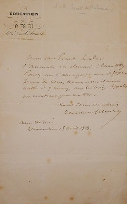 CUVILLIER-FLEURY - Autograph letter signed to Ernest de Calonne