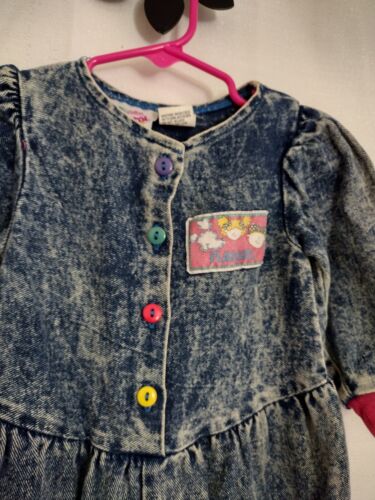 Vintage Playskool Denim Jumpsuit Romper Size 18 Months Toddler Girl Clothes 1989 - Picture 2 of 8