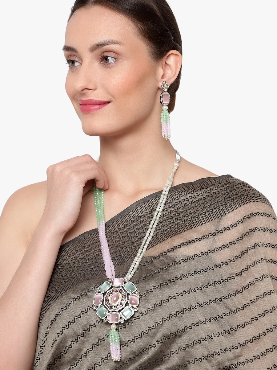 Traditional Indian Multi color Polki Kundan Heavy Pendant Long