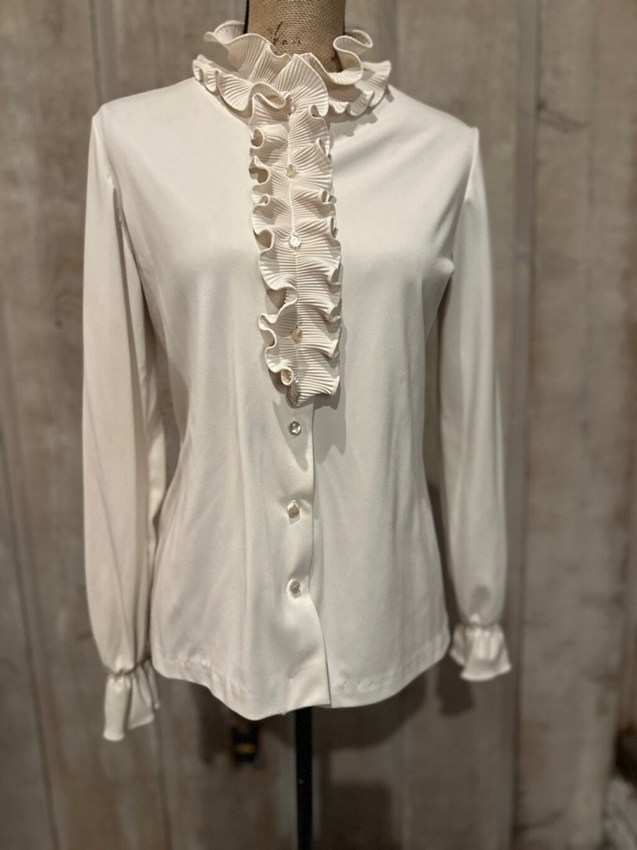 Vintage Marty Modes 80's Crème Tuxedo Ruffle Pirate High Neck