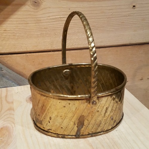 Vtg Brass Bucket Basket Planter Plant Pot w/Handle Made In India - Swanky Barn - Picture 4 of 12
