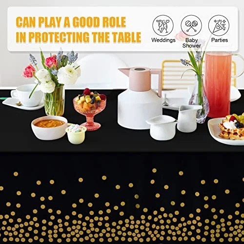 Tablecloths for Rectangle Tables, 3 Pack Plastic 54" x 108" Black Gold Dot - Image 3 of 4