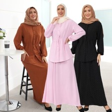 2PCS Women Dubai Abaya Sets Muslim Islamic Shirts Blouse Skirts Arab Party Dress