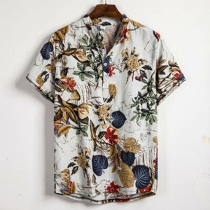 Mens Ethnic Short Sleeve Casual Cotton 