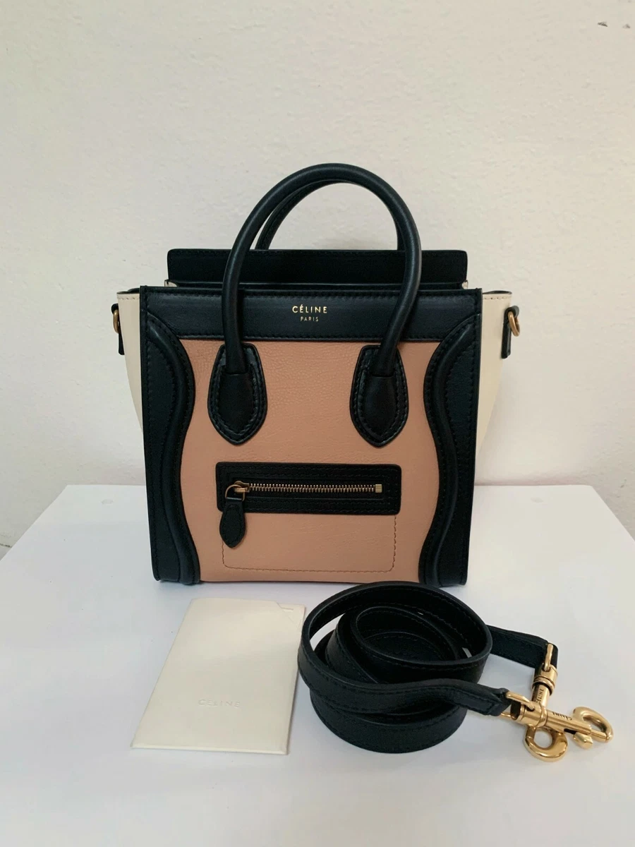 CELINE Black Leather Nano Luggage Shoulder Bag