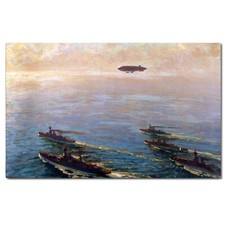 NS 7 Airship Over British Naval Fleet 1918 Oil Painting Style Printed on Sign