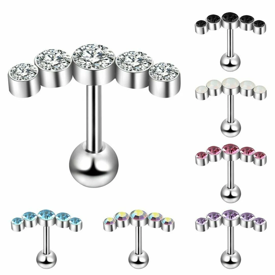 Labret Piercing Ear Ring Surgical Steel 6 8mm Stud Crystal Flat Back Tragus 316L - Image 4 of 4