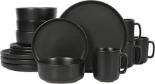 Stoneware Plates,Bowls&Mugs Dinnerware Set-Matte Black, Service for Four (16pcs)
