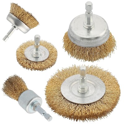 Wire Brush for Drill Set, Brass Wire Wheel for Drill, 1/4 Inch Hex Shank