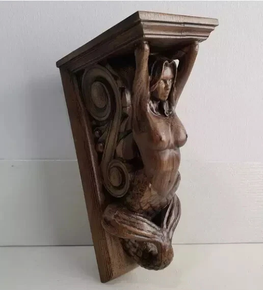 Corbel Mermaid of wood Decorative Carved Wooden Corbel 1pc Wall Hanging Decor - Image 2 of 4