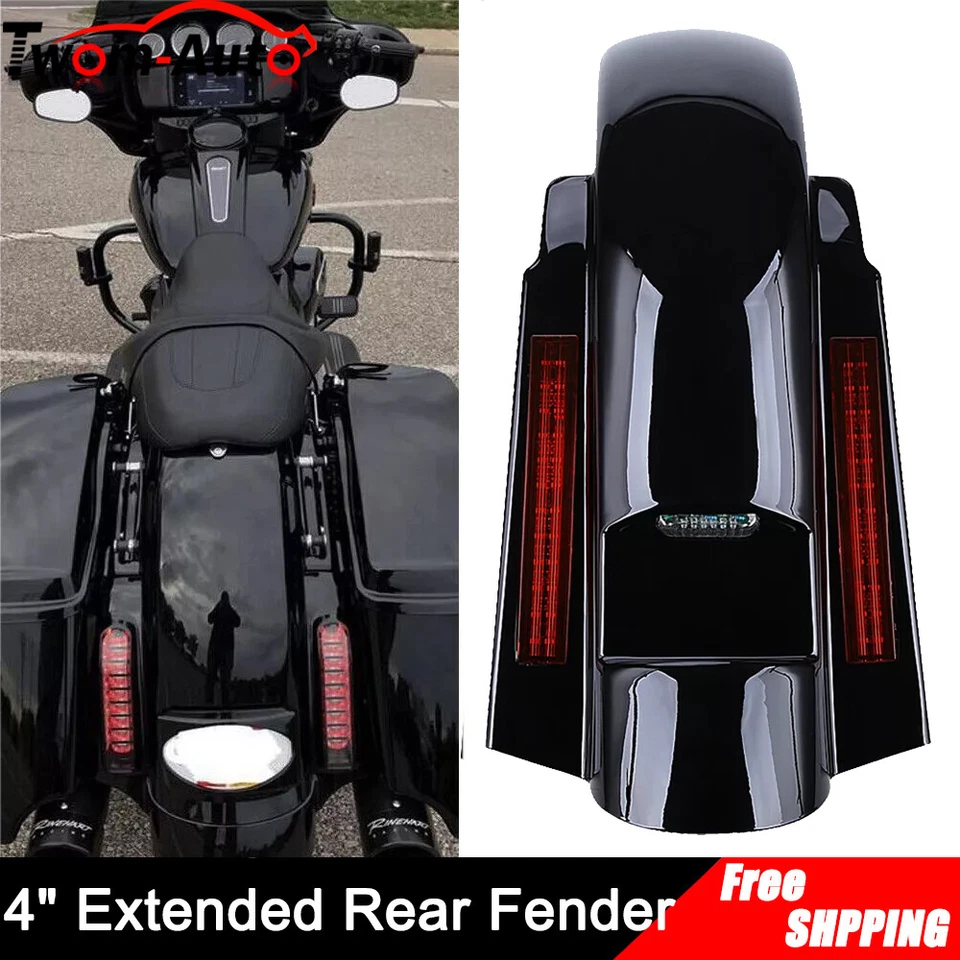 4" CVO Rear Fender Stretched Extended W/ Lights for Harley Road King 1997-2008 - Image 2 of 4