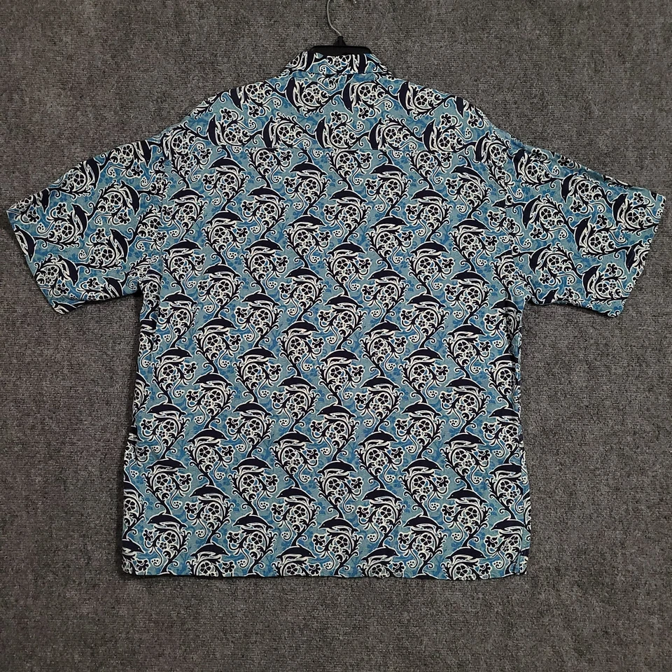 Camisa Hawaiana Lord & Taylor De Colección Para Hombre XL Azul Delfines Rayón Geométrica Foto 2 de 4