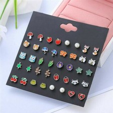 20Pairs/set Flower Stud Earrings Girls Kids Animals Fruit Jewelry Cute Xmas Gift