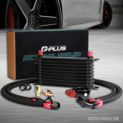 10 Row AN10 Universal Engine Oil Cooler+ Filter Adapter+ Hose Kit Aluminum